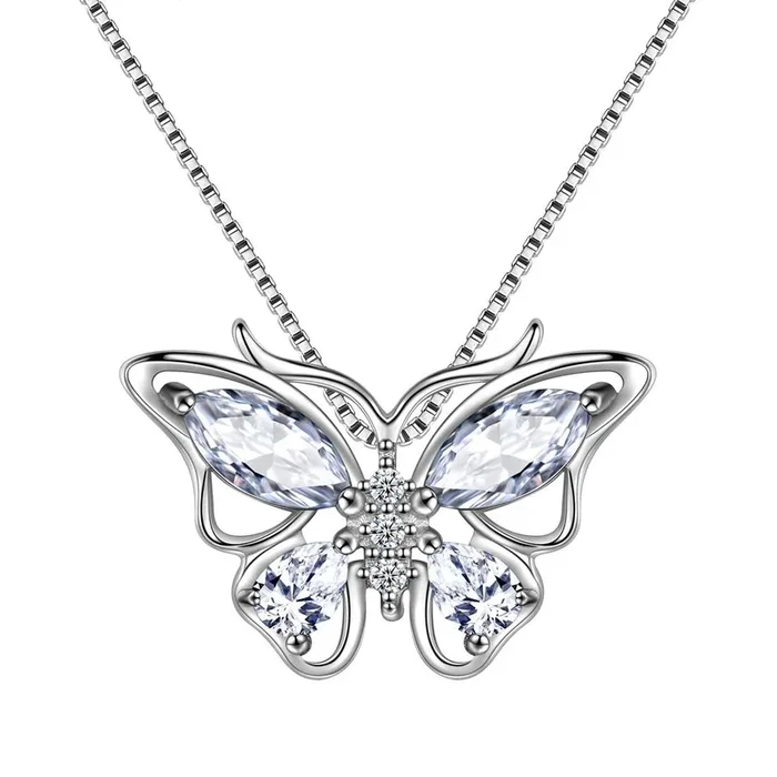 Collar con colgante de mariposa, piedra natal, diamante de abril, joyería para mujeres y niñas, regalo de cumpleaños