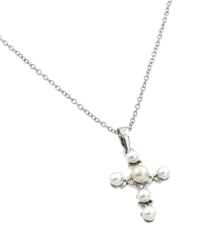 Collar con colgante de perlas cruzadas bañadas en rodio de plata 925 – BGP00858