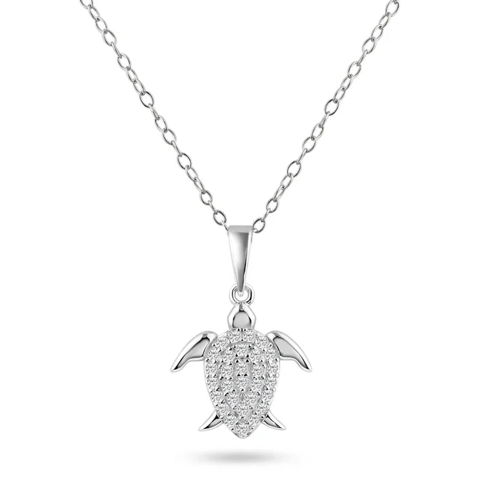 Collar con colgante de tortuga de plata de ley 925 rodiada y circonita cúbica transparente – BGP01464
