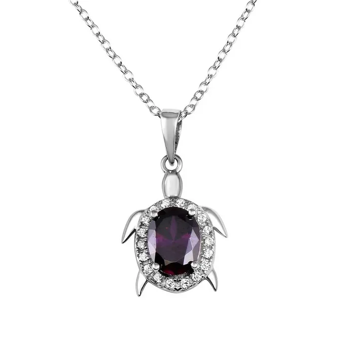 Collar con colgante de tortuga en plata de ley 925 rodiada con circonita morada – BGP01284