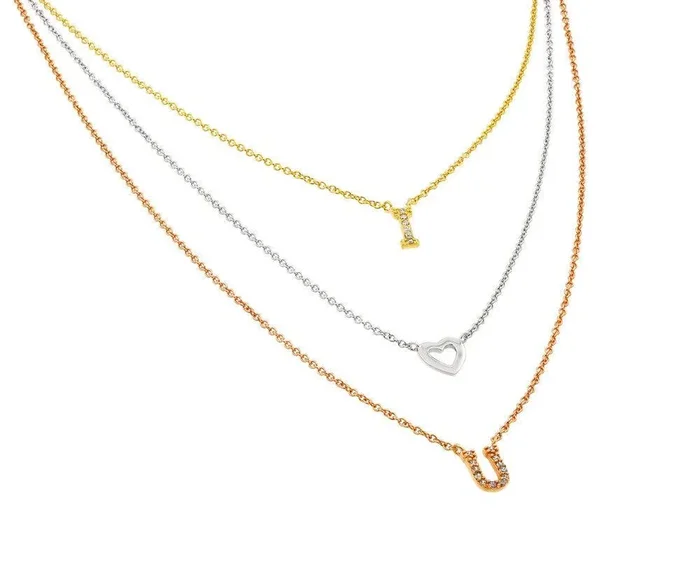 Collar con colgante ILY I Heart You de plata 925, chapado en oro rodio y oro rosa, CZ transparente – STP01402