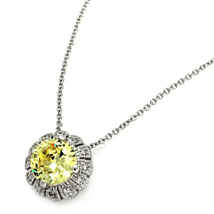 Collar con colgante individual chapado en rodio de plata 925 CLR y circonita amarilla – STP00100
