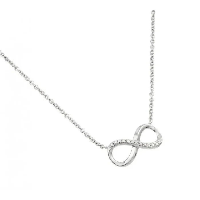 Collar con colgante infinito con textura de diamante transparente chapado en rodio de plata 925 – STP01470