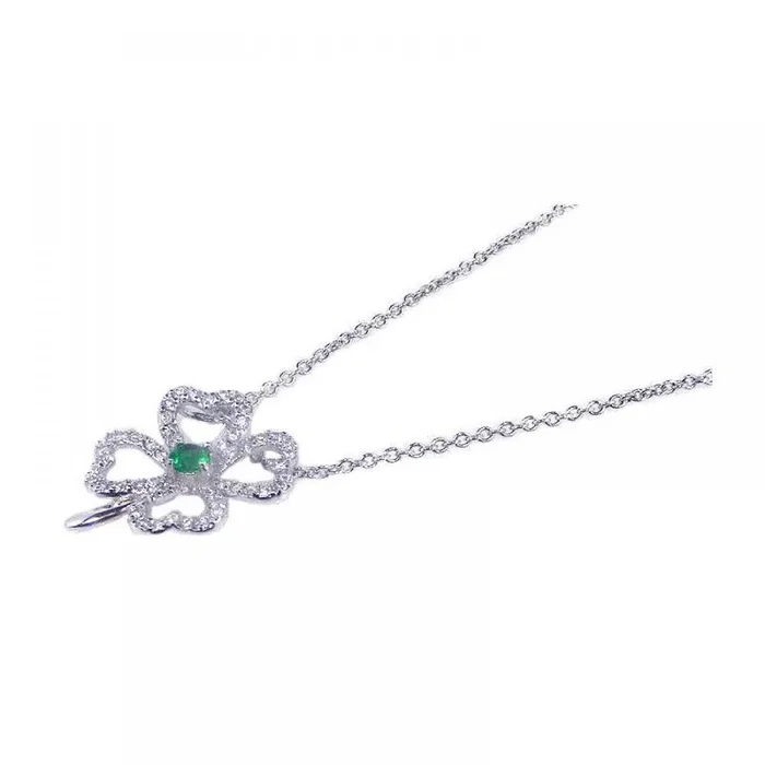 Collar con incrustaciones de circonita transparente de trébol chapado en rodio de plata 925 – STP00532