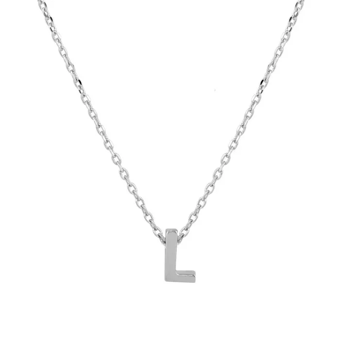 Collar con inicial L pequeña en plata de ley 925 rodiada – JCP00001-L
