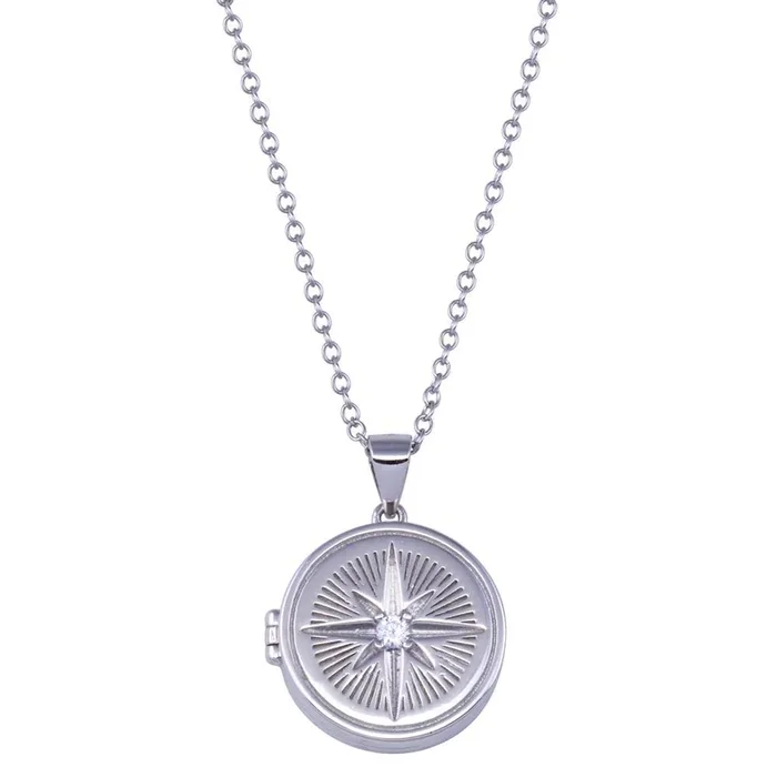 Collar con medallón Northstar de plata de ley 925 rodiada y circonita transparente – STP01820