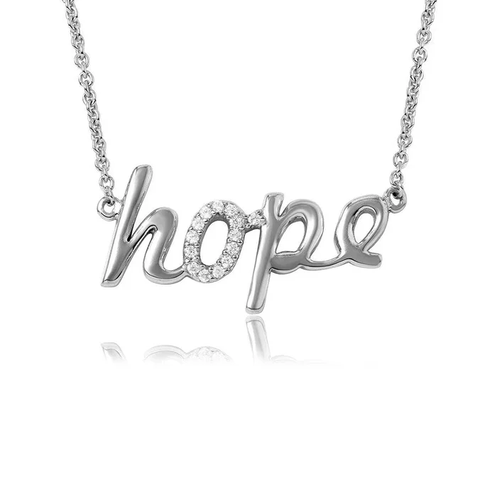 Collar con palabra “Esperanza” en plata 925 chapada en rodio y circonita cúbica – DIN00040RH