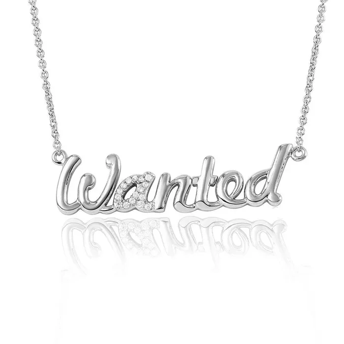 Collar con palabra CZ “SE BUSCA” en plata 925 chapada en rodio – DIN00041RH
