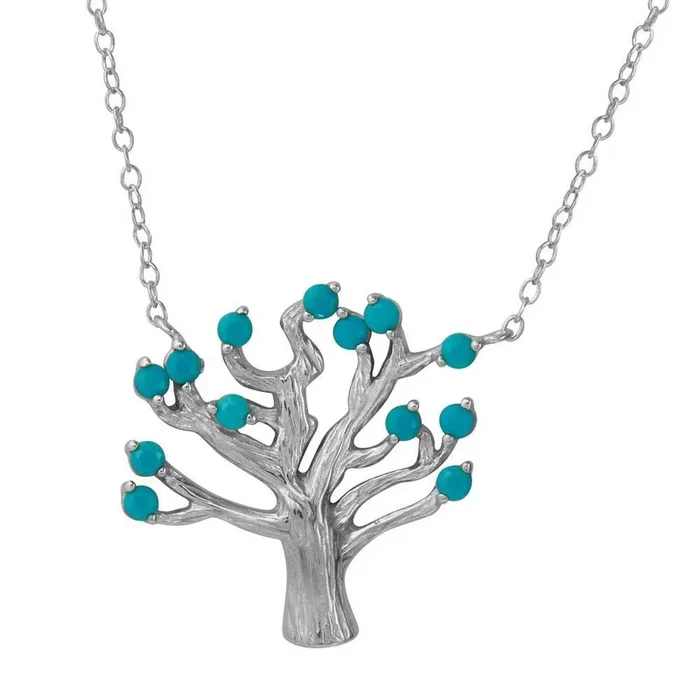 Collar de árbol de plata de ley 925 rodiada con cuentas de turquesa – STP01583RH