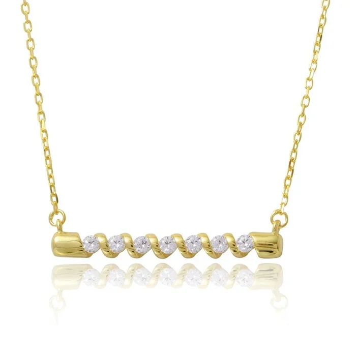 Collar de barra trenzada de plata de ley 925 bañada en oro con circonitas – BGP01180GP