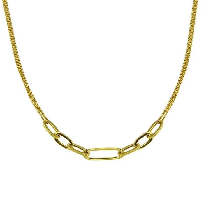 Collar de cadena cubana con clip de papel en plata de ley 925 bañada en oro – ITN00151-GP