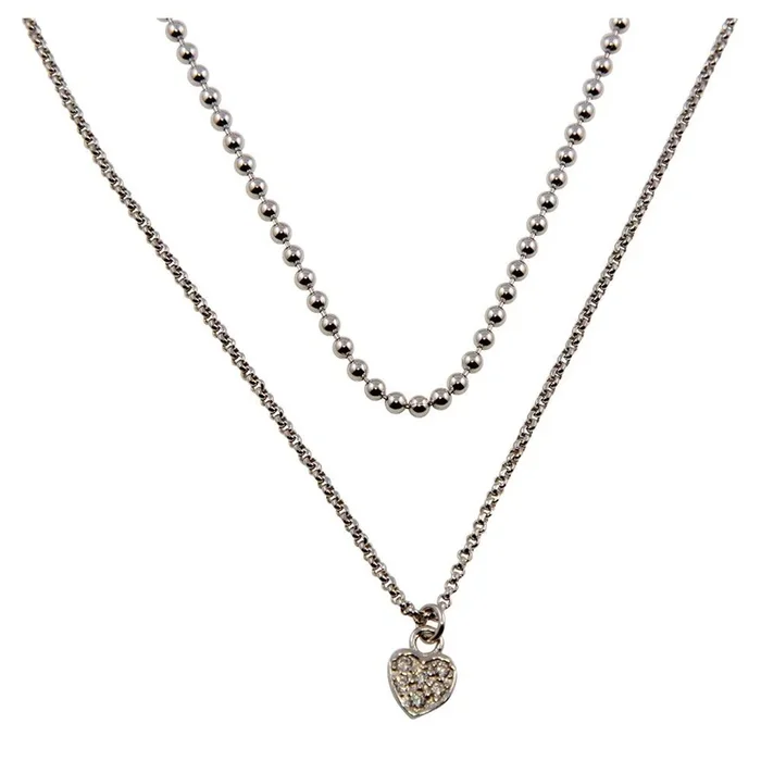 Collar de cadena doble y corazón en plata de ley 925 rodiada – ITN00127RH