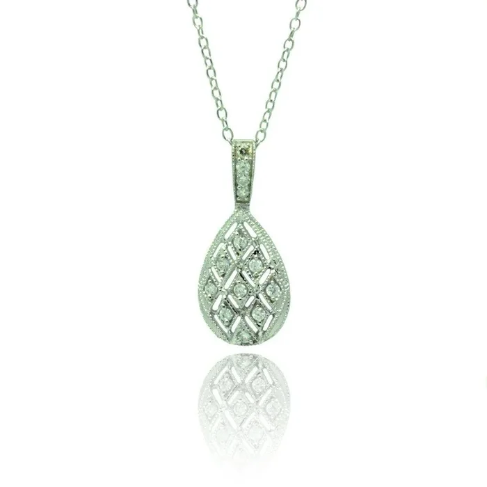 Collar de circonitas en forma de lágrima chapado en rodio de plata 925 – BGP00779