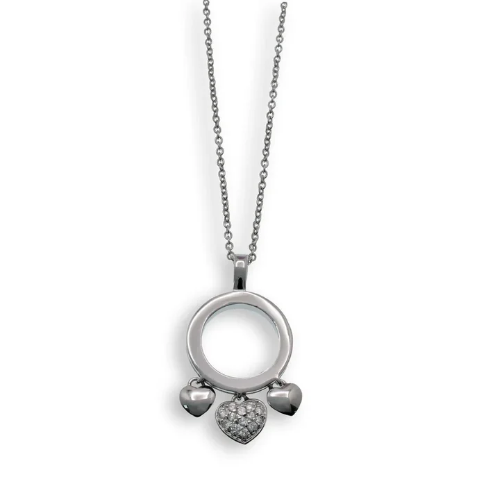 Collar de círculo abierto con tres corazones colgantes en plata de ley 925 rodiada – STP00306