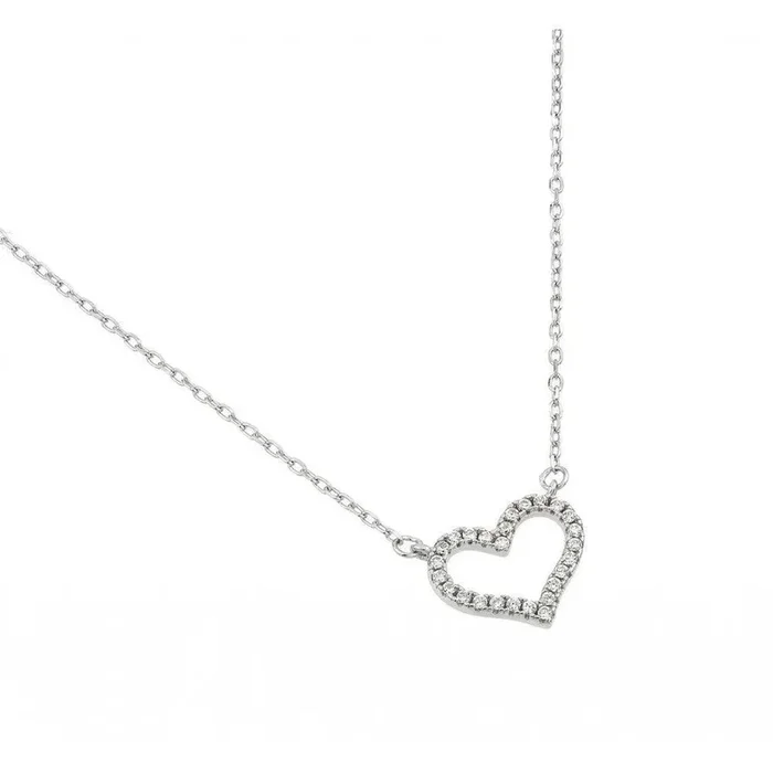 Collar de corazón abierto con circonita cúbica bañado en rodio en plata 925 – BGP00999