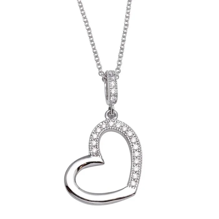 Collar de corazón abierto con circonitas cúbicas en plata de ley 925 rodiada – STP01352