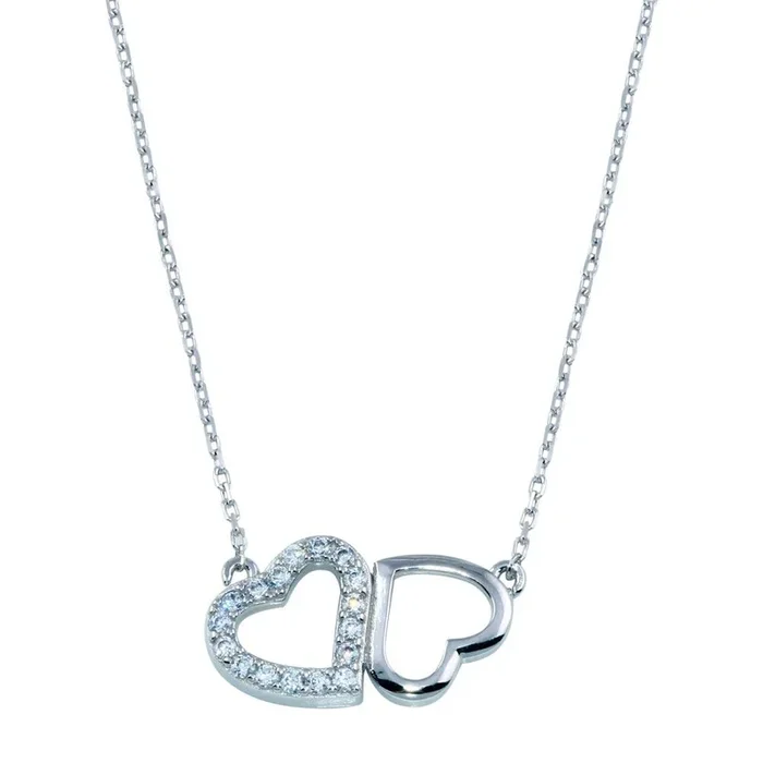 Collar de corazones gemelos de circonitas cúbicas en plata de ley 925 rodiada – BGP01399