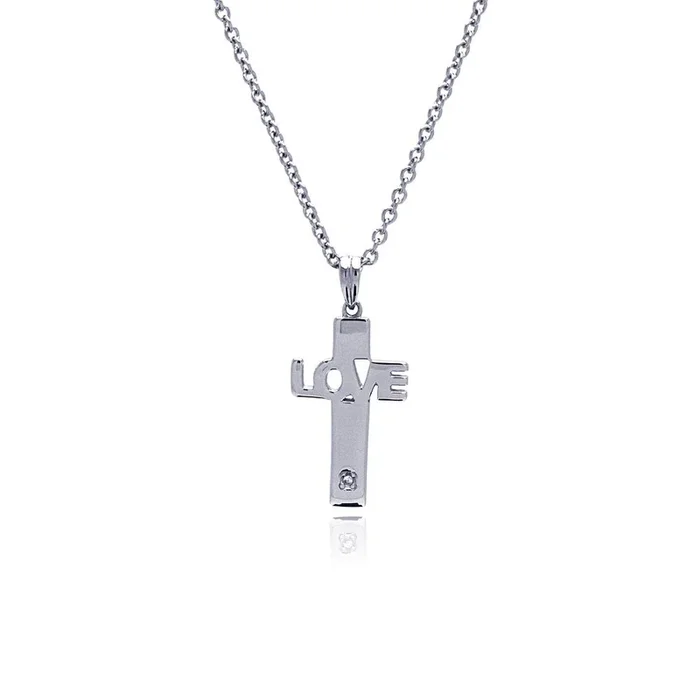 Collar de cruz de amor de acero inoxidable rodiado – SSN00022