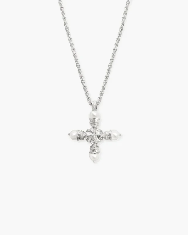 Collar de cruz de perla Florencia en plata