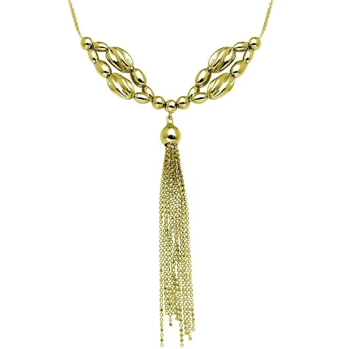 Collar de cuentas múltiples con borla en plata de ley 925 bañado en oro – DIN00060GP