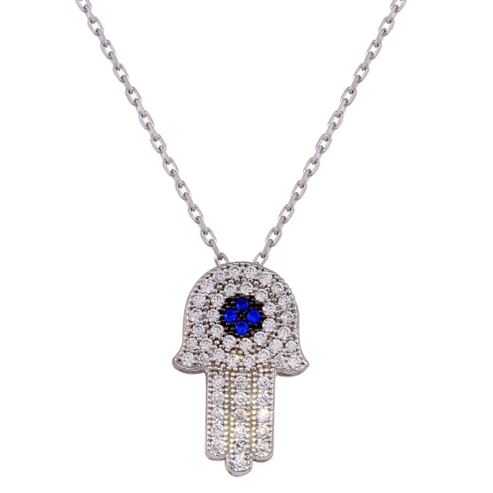 Collar de Fátima con circonitas cúbicas en plata de ley 925 rodiada – GMN00004