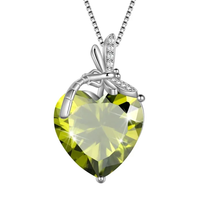 Collar de libélula con colgante de peridoto verde y circonita cúbica en plata de ley 925. Ideal como regalo de cumpleaños, Navidad o Día de la Madre.