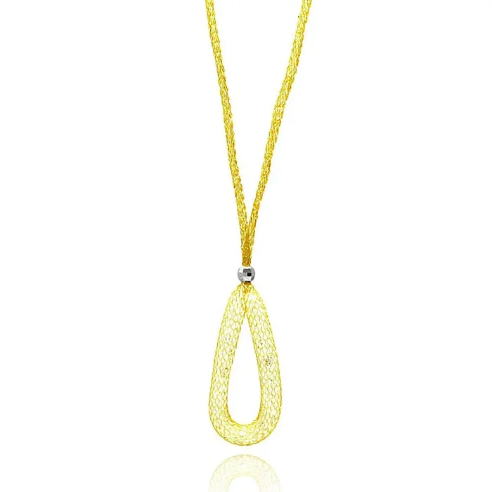 Collar de malla de plata de ley 925 bañado en oro y lágrima de malla con circonitas cúbicas rellenas – ITN00077GP