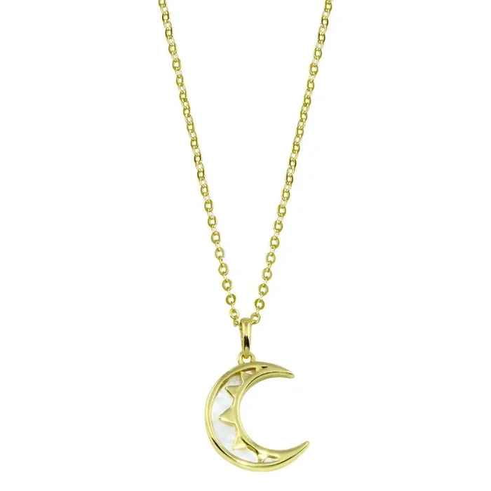 Collar de media luna con nácar sintético y circonitas cúbicas en plata de ley 925 bañada en oro – STP01775GP