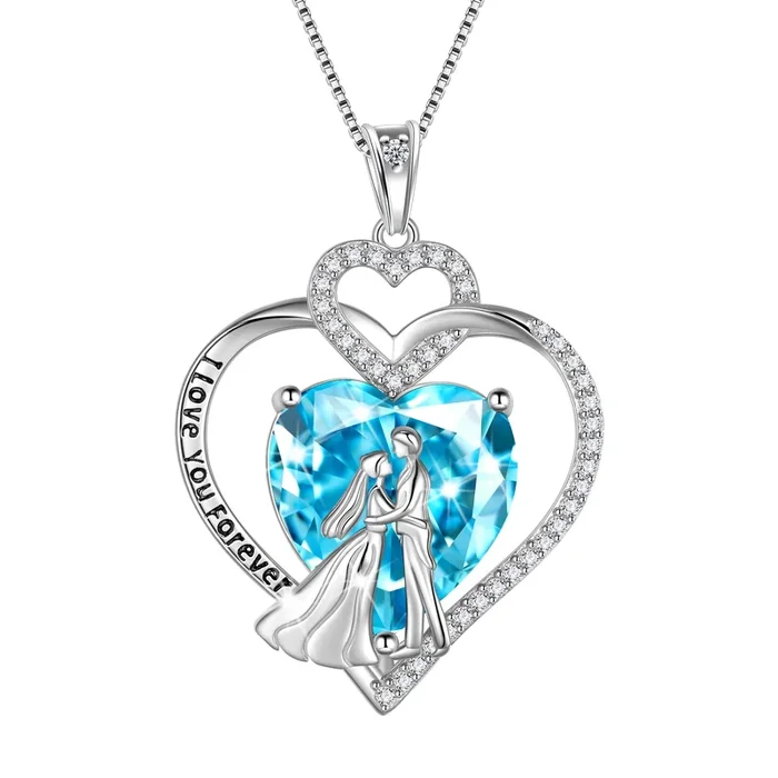 Collar de pareja para mujer, plata de ley 925, corazón, piedra natal de marzo, colgante grabado “Te amo”, joyería de compromiso para boda, regalo de San Valentín para esposa, novia y ella.