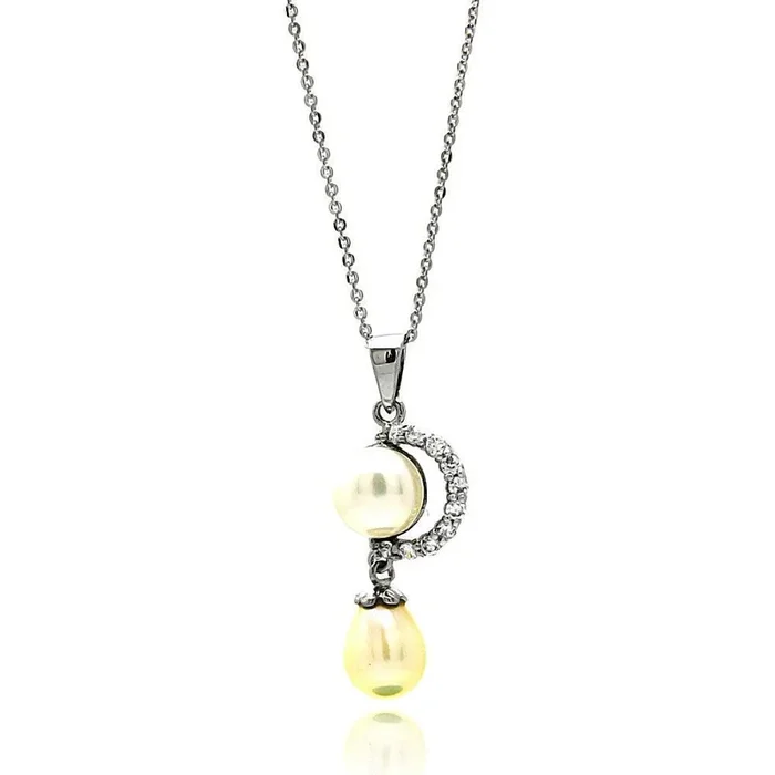 Collar de perlas de agua dulce con circonita cúbica chapada en rodio de plata 925 – BGP00602