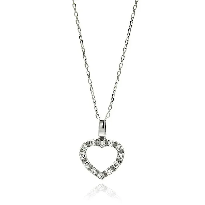 Collar de plata 925 con corazón abierto y circonitas chapadas en rodio – BGP00586