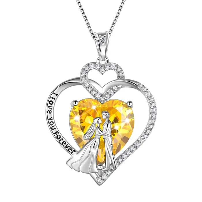 Collar para parejas para mujer, colgante de corazón en plata de ley 925 con piedra natal de noviembre, grabado con promesa de amor, joyería de compromiso, regalo de San Valentín para ella, esposa o novia.