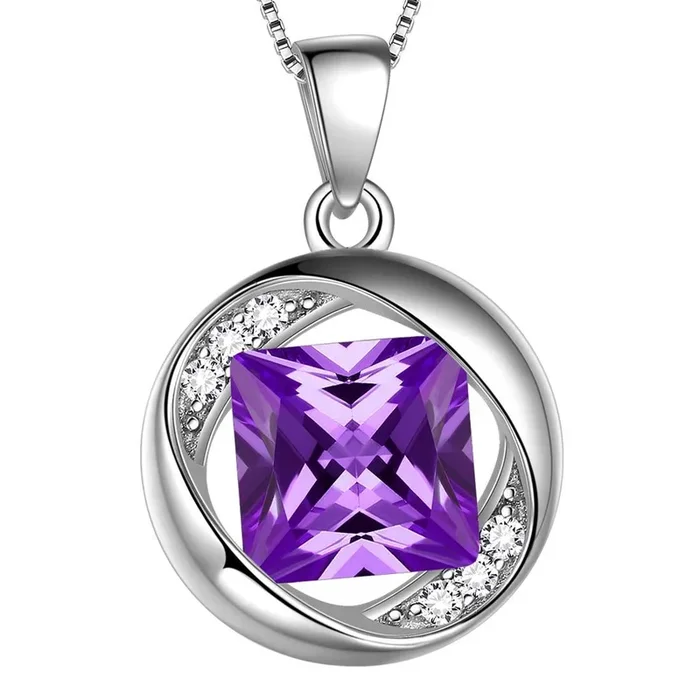 Collar redondo de amatista con piedra natal de febrero, colgante para mujeres y niñas, joyería, regalo de cumpleaños