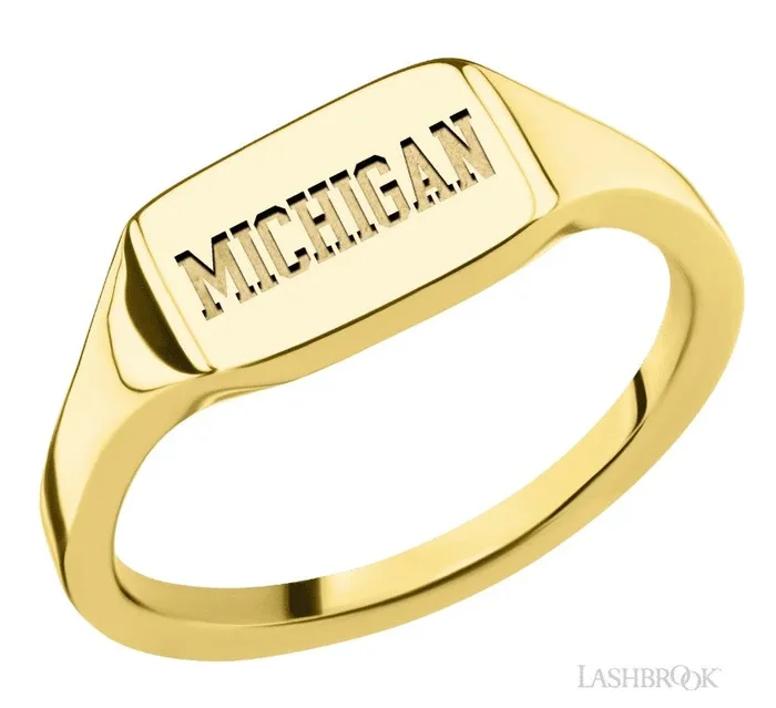 COLLEGIATE COLLECTION U of M Small 10K Yellow Gold Rectangular Signet Ring with MICHIGAN engraving
