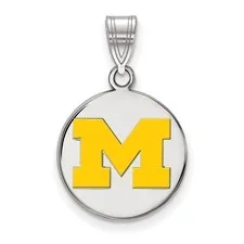 COLLEGIATE COLLECTION U of M SS Circle Disc Pendant with Yellow Block M