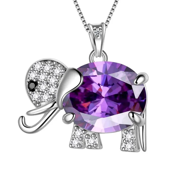 Collier avec pendentif en améthyste et pierre de naissance d’éléphant, bijoux pour femmes et filles, cadeau d’anniversaire de février