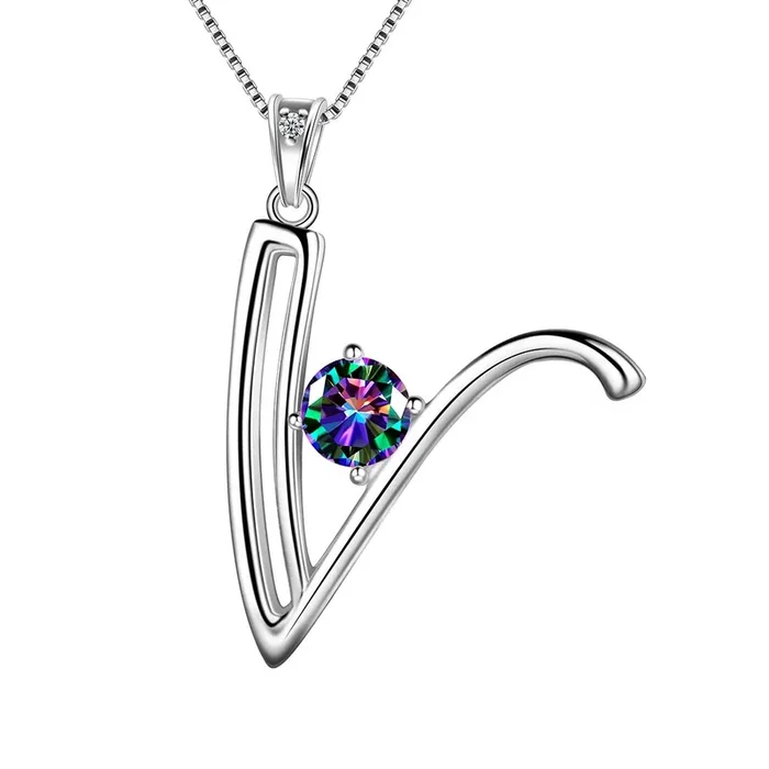 Collier avec pendentif lettre V initiale pour femme, bijoux avec nom de fille, cadeau en argent sterling 925