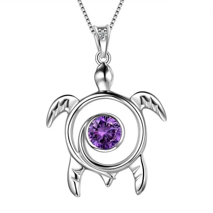 Collier avec pendentif tortue en améthyste, pierre de naissance de février, bijoux pour femmes et filles, cadeau d’anniversaire