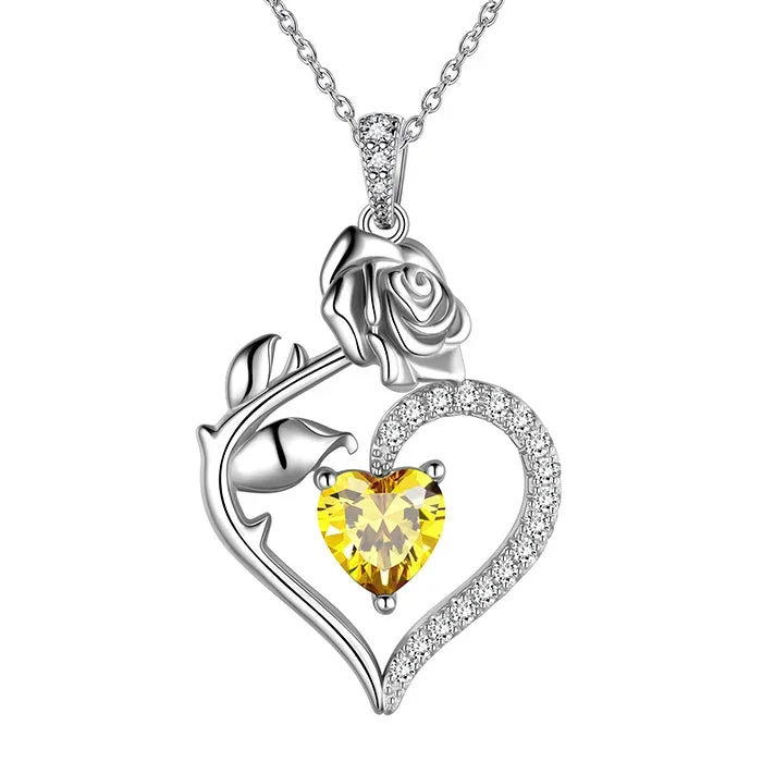 Collier avec pierre de naissance pour femmes, pendentif en forme de cœur et de fleur de Rose, bijoux fins, cadeaux d’anniversaire et de noël pour filles