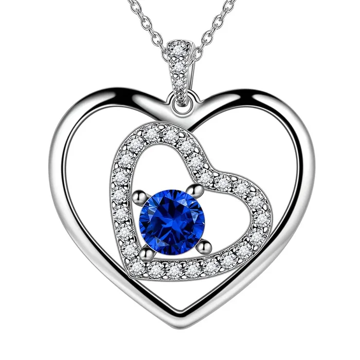Collier coeur bleu pour femmes, pendentif pierre de naissance de septembre, saphir, bijoux pour filles, cadeaux d’anniversaire, argent Sterling 925