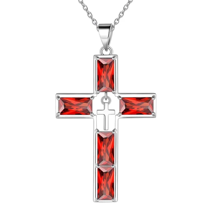 Collier croix avec pierre de naissance pour femme et homme, bijou chrétien avec pierre de naissance
