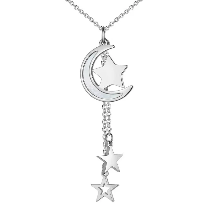 Collier pendentif étoile de lune pour femmes et filles, bijoux en acier inoxydable