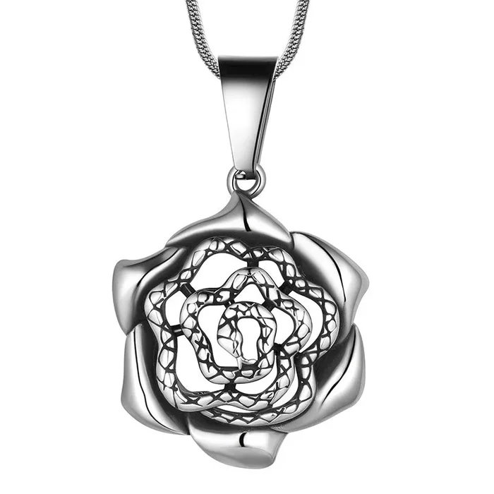 Collier serpent homme pendentif coeur Rose bijoux femme acier inoxydable