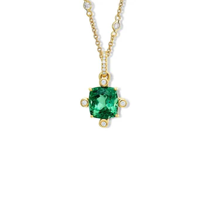 Compass Medium Necklace Pendant 18ct Yellow Gold – Green Tourmaline & Diamond