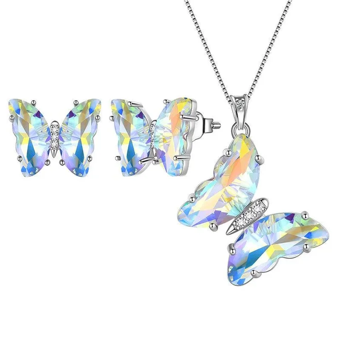 Conjunto de joyas de mariposa blanca, 3 piezas, piedra natal de diamantes de abril, regalos de cumpleaños para mujeres y niñas