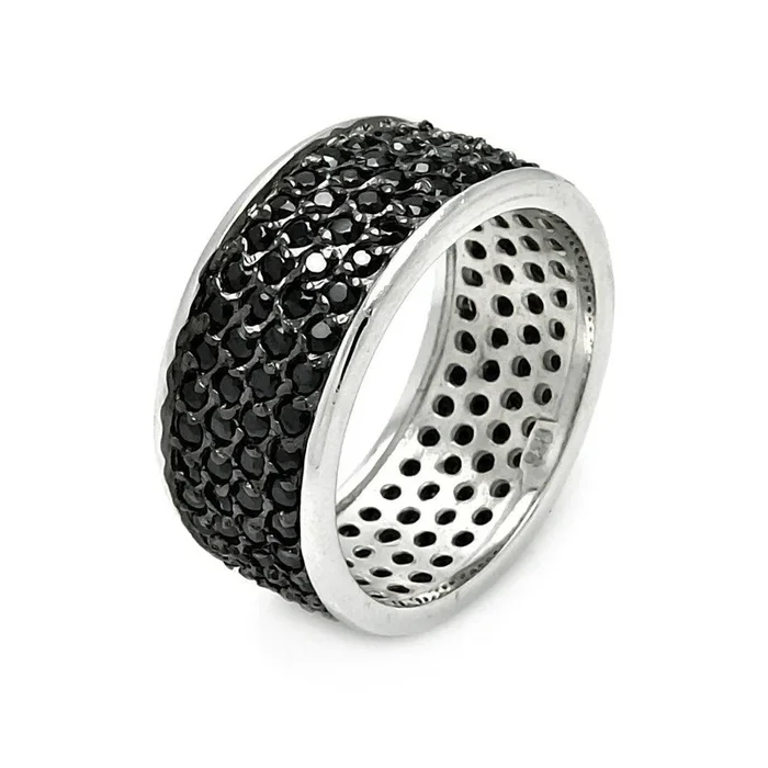 Conjunto de pavé chapado en rodio negro y rodio de plata 925, anillo con circonita negra – STR00256BLK