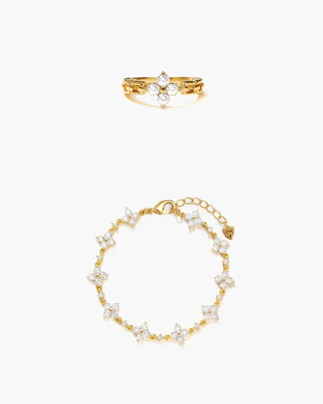 Conjunto de pulsera y anillo de lazo brillante