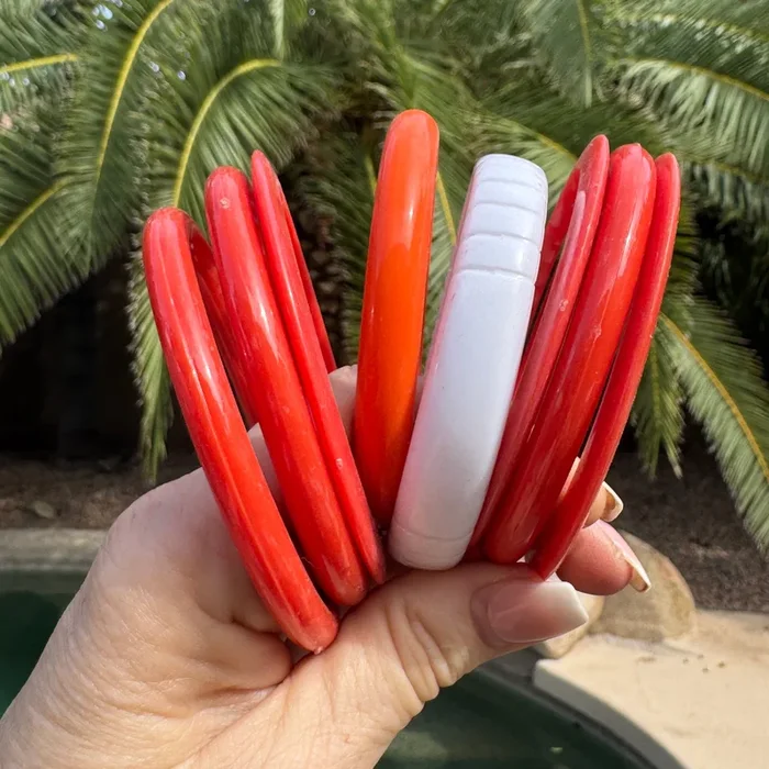 Coral & White Bangle Bracelet Mix – Stack #18