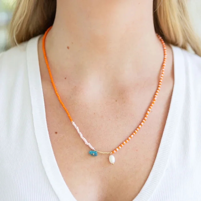 Coral and Pink Charm Necklace