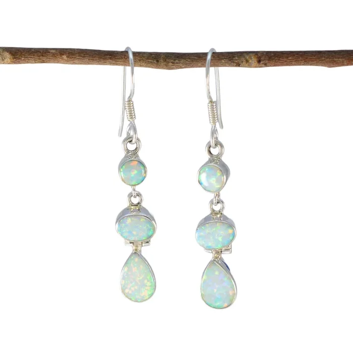 Created Opal American Aiko multiple Dangle White Sterling Silver Earring